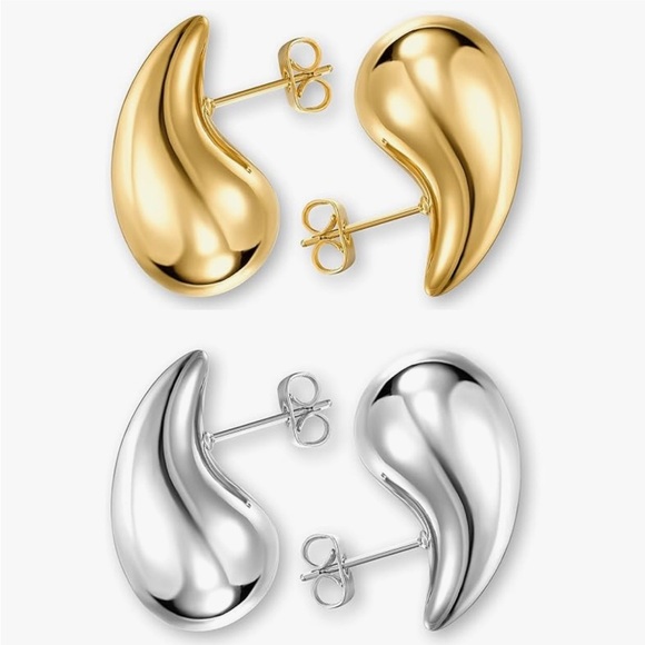 Gold and Silver water drop designer style earrings lightweight (2) pair, 32 mm - Picture 2 of 3